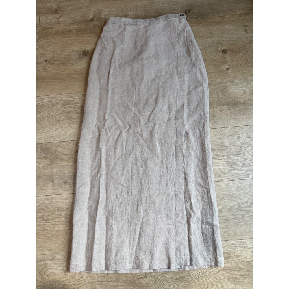 EUC Eileen Fisher Delave 100% Linen Wrap Skirt Beige Coastal MADE IN USA size S